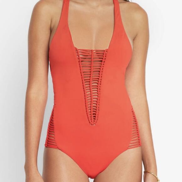 Becca by Rebecca Virtue No Strings Attached One Piece Swimsuit Tangerine Medium - Picture 10 of 10